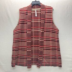 Leo & Nicole Open Front Sweater Vest Cardigan Size XL Red, Khaki, & Black Plaid